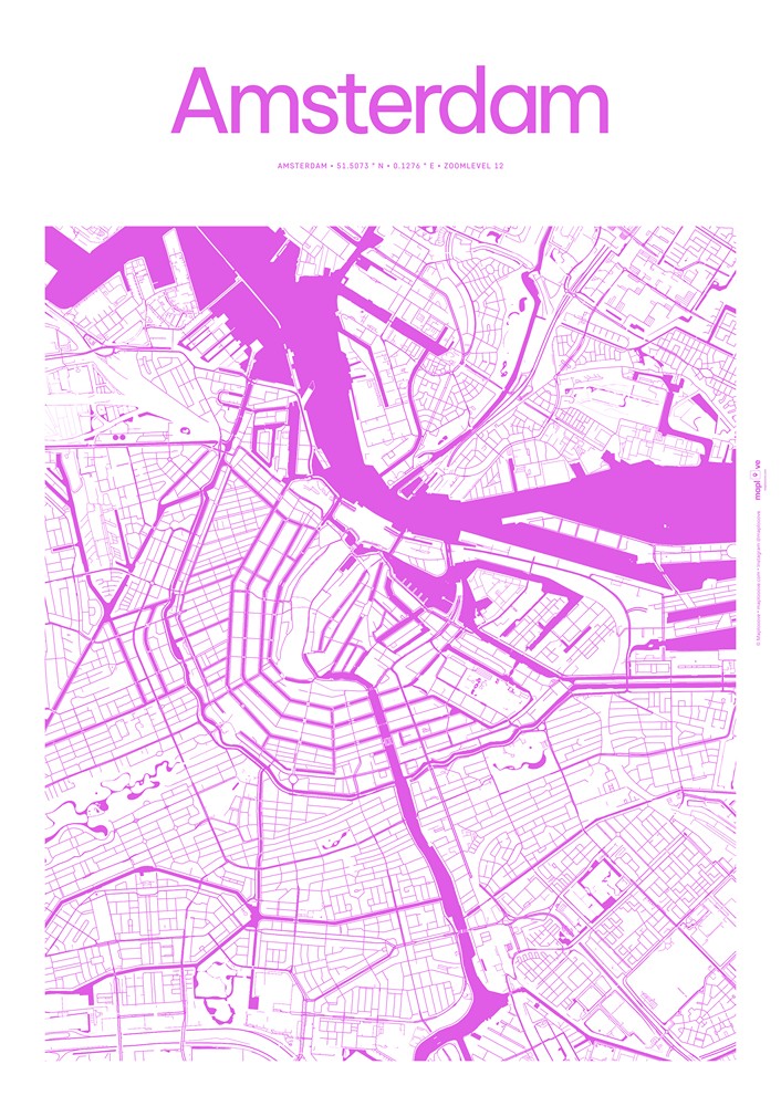 Cartography of Amsterdam, Netherlands, Classic Duotone, Rose Solo, Poster Print - Galeriebild